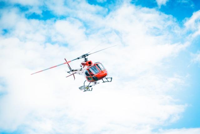 An air ambulance helicopter flying